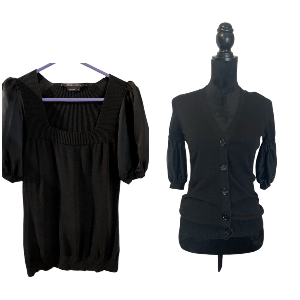 BCBGMAXAZRIA black puff sleeve top and sweater bundle